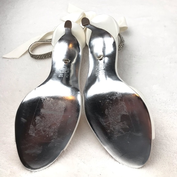 Nina ivory satin ribbon jeweled wrap around sandal - Picture 9 of 9